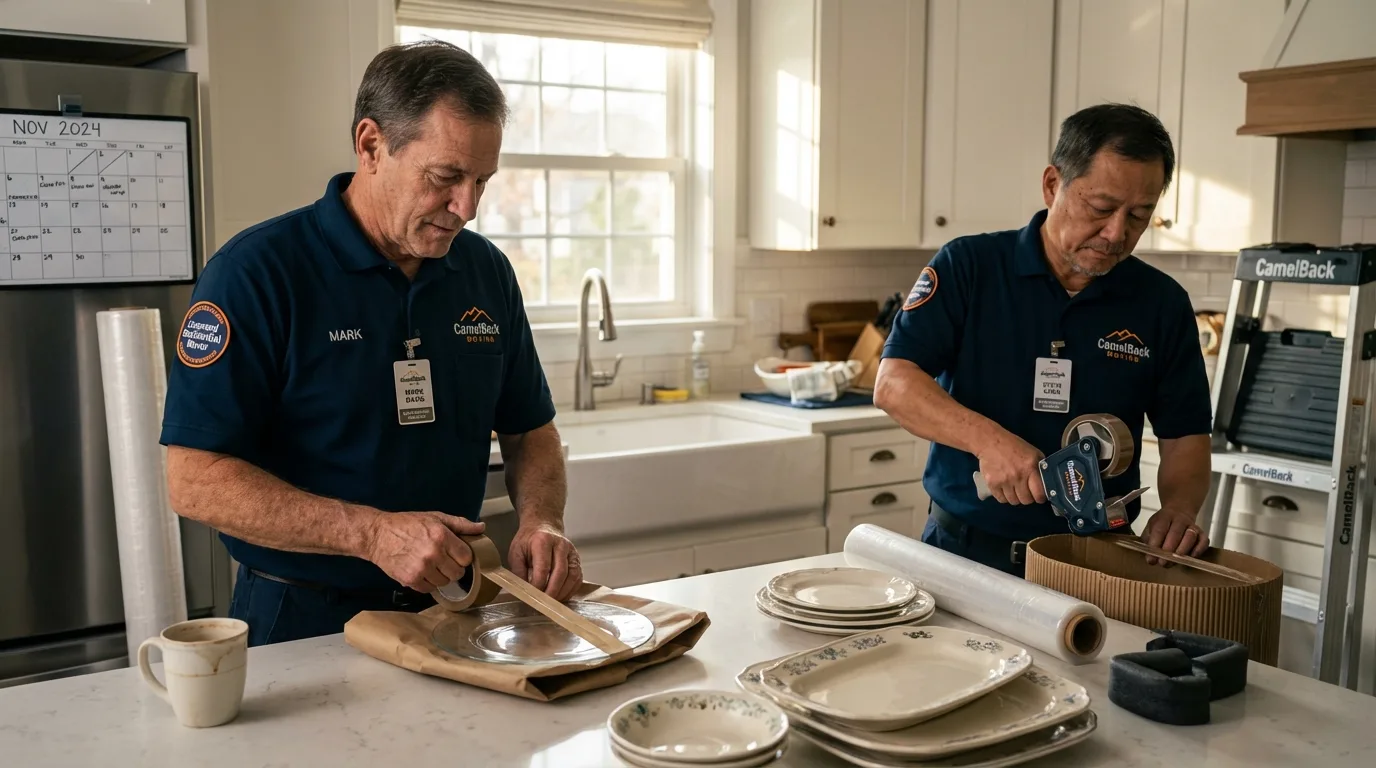 Professional crew packing kitchen dishware in Shoals, IN